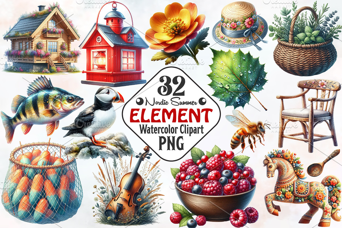 Nordic Summer Element Clipart, an Illustration by RobertsArt (Photo 1 of 7)