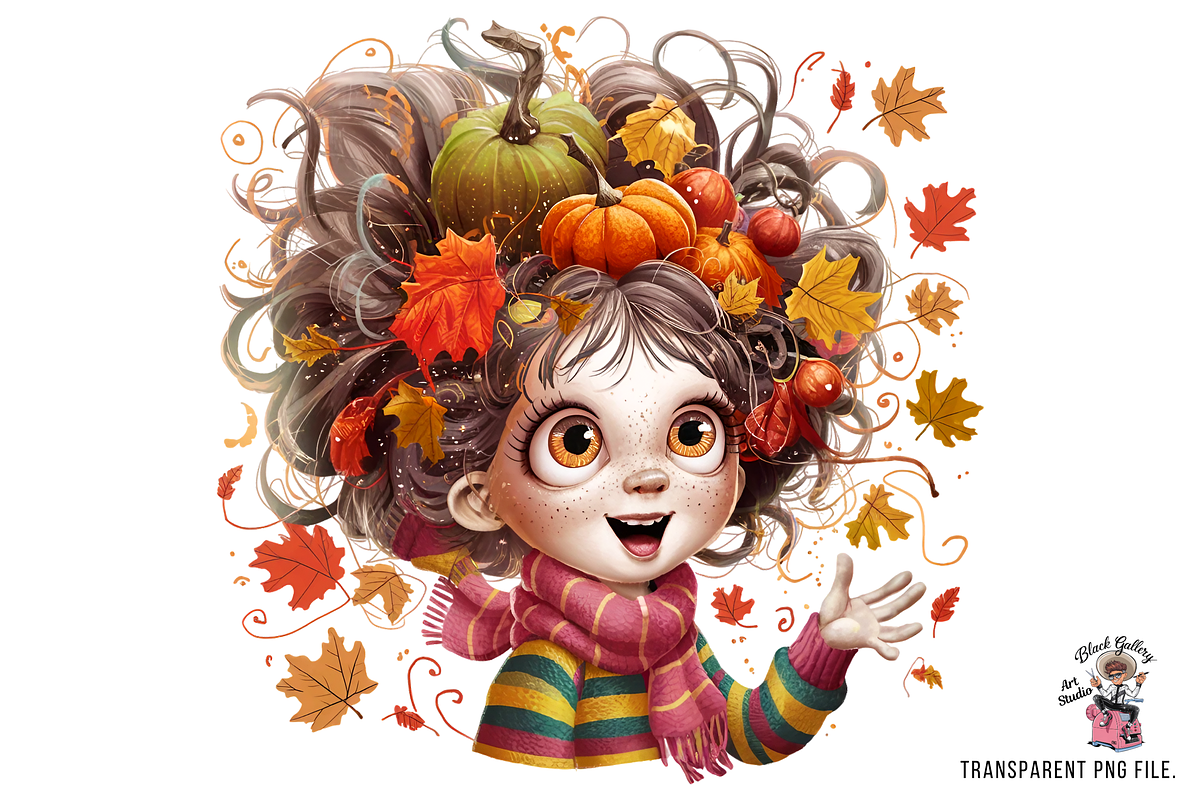 Funny Girl Fall Leaves Autumn PNG, a Graphic by Clipart Bloom (Photo 6 of 11)