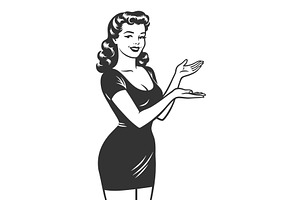 Retro woman presenting with open, a Person Illustration by AlexArt