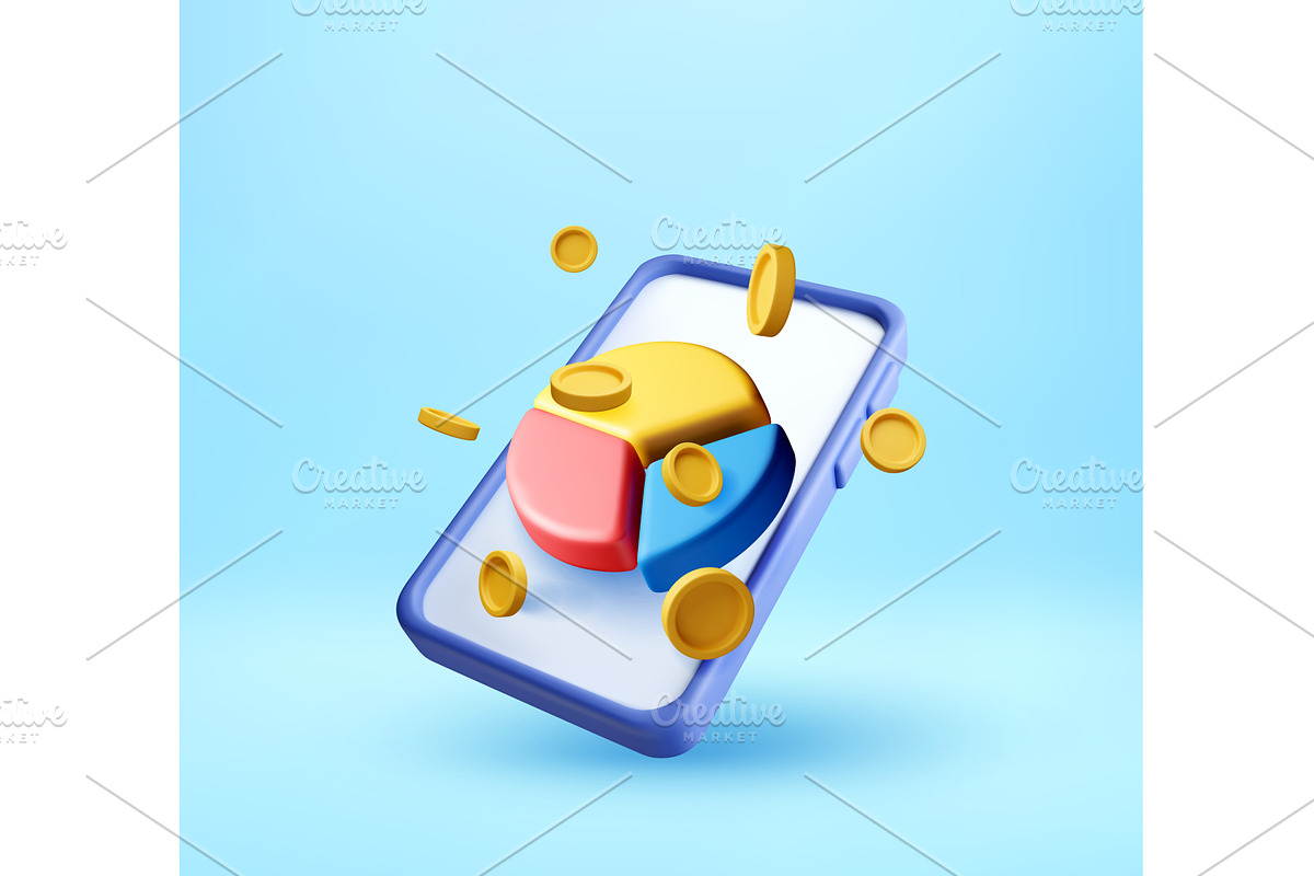 3D Mobile phone and colorful pie, a Finance Illustration by Abscent