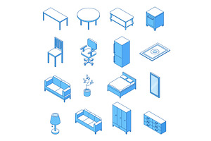 Isometric line home furniture, an Object Illustration by Valerie Bodnar