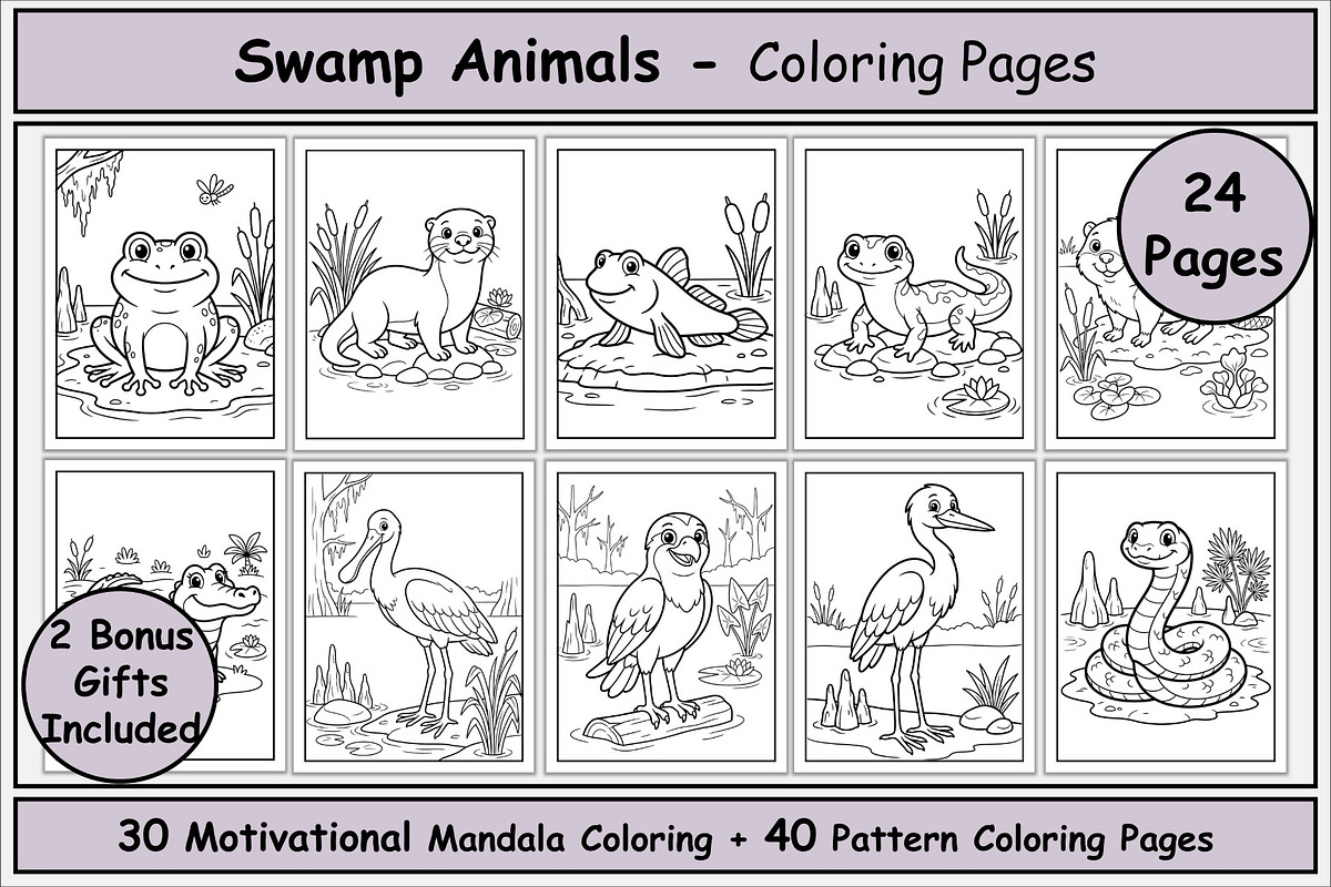 Swamp Animals Coloring Pages, an Animal Illustration by Lamia Emad (Photo 1 of 5)