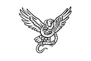 Hawk and Snake Fighting Mascot Retro, an Illustration by patrimonio (Thumbnail 1 of 3)
