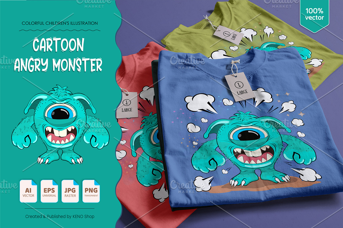 Cartoon One Eyed Monster. Tshirt., an Animal Illustration by KENO Mascots (Photo 4 of 6)