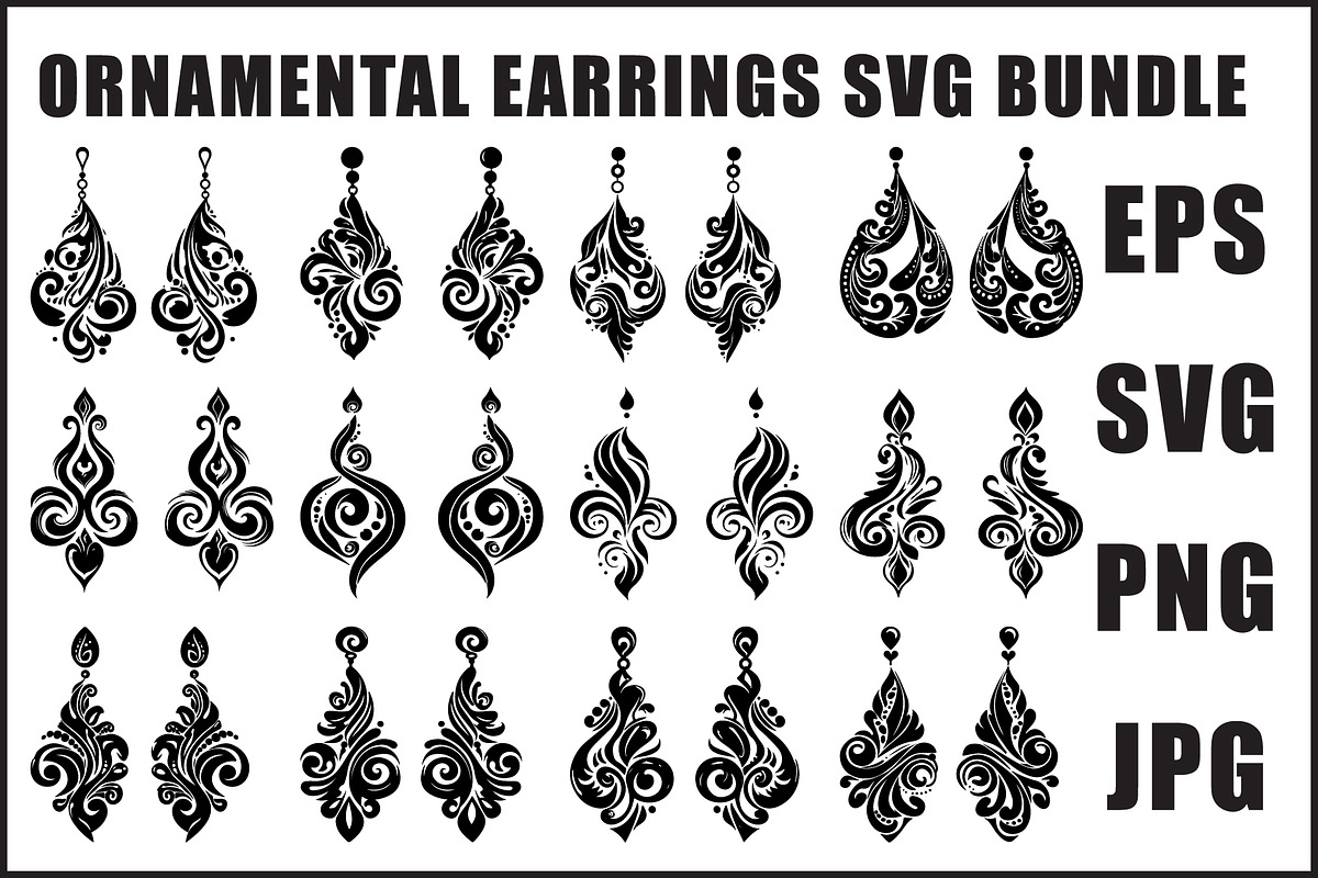 Black Ornamental Earrings SVG Set, an Object Graphic by jahid234 (Photo 1 of 13)