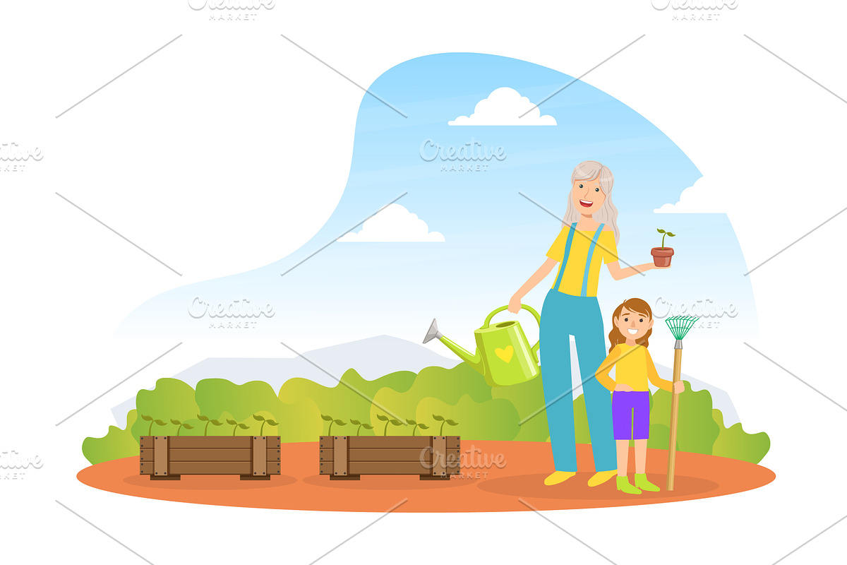Grandmother And Granddaughter, an Illustration by TopVectors