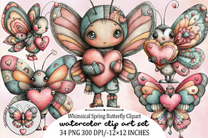 Whimsical Spring Butterfly Clipart B, an Illustration by SVGArt