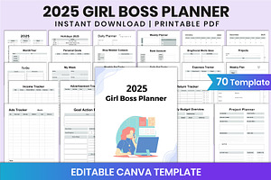 2025 Girl Boss Planner For Canva, a Stationery Template by Shumaya