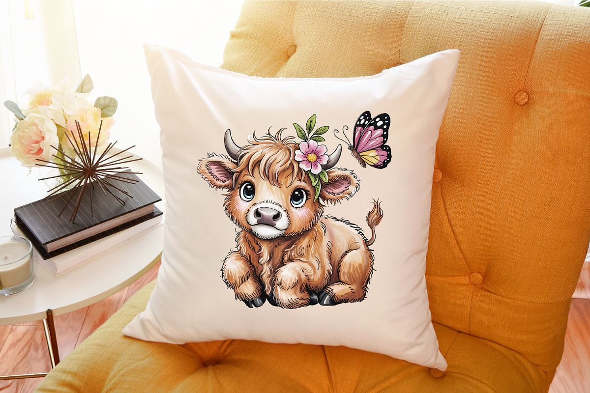Cute Cartoon Highland Cow Butterfly, an Illustration by Sublimation Artist (Photo 8 of 9)