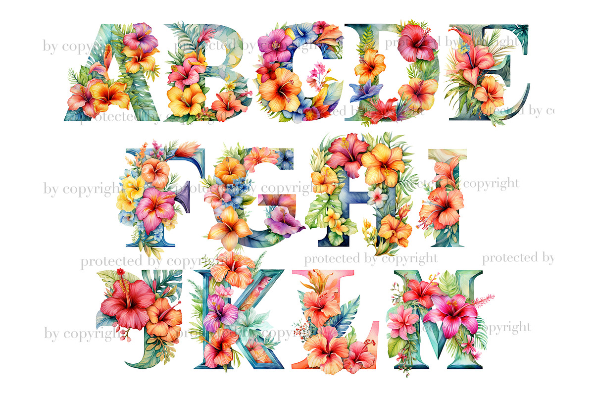 Tropical Flowers Alphabet, a Seasonal Illustration by GlamArtZhanna (Photo 2 of 5)
