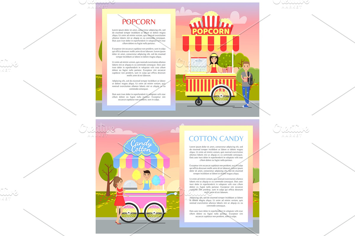 Popcorn and Cotton Candy Set Vector, a Food Illustration by robuart ...