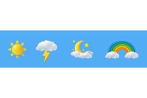 3D Weather Icon Set with Sun, Storm, an Object Illustration by ModVector