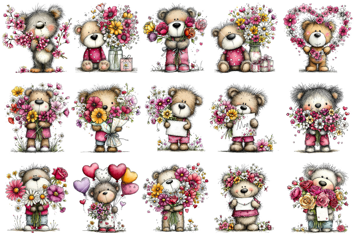 Mother's Day Teddy Bear Clipart, an Illustration by OK Design (Photo 3 of 6)