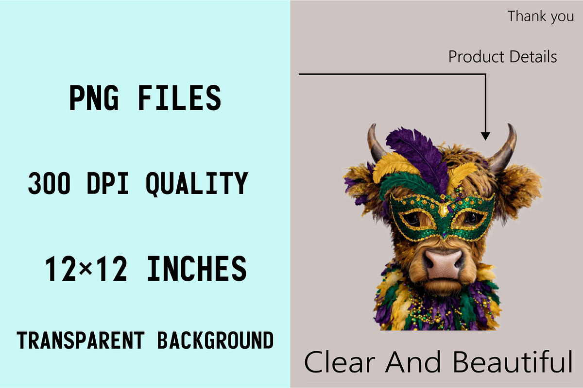 Cute Mardi Gras Highland Cow Clipart, an Illustration by SVGArt (Photo 5 of 7)