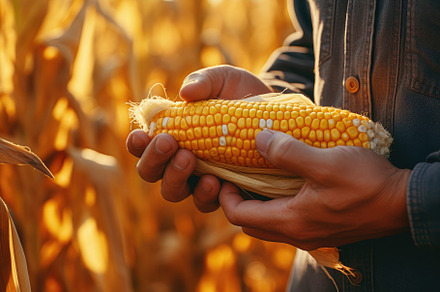 Farmer holding corn cob in the field, a Photo by Iftikhar Alam