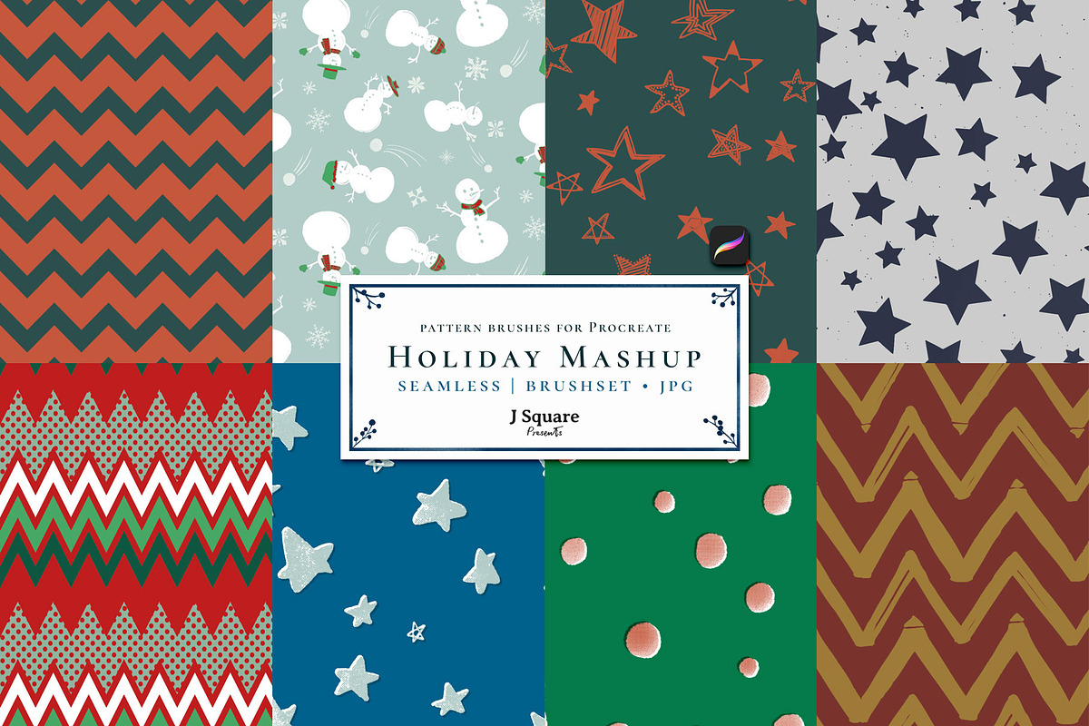Holiday Mashup Pattern & Stamp Brush, a Brush Add-On by JSquarePresents (Photo 3 of 11)