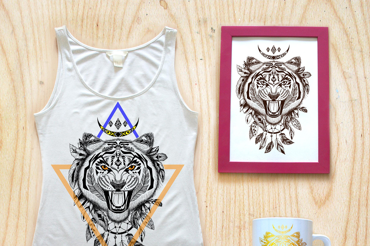 Textured tiger in aztec style, a Texture Illustration by AnastasiaFears (Photo 3 of 3)