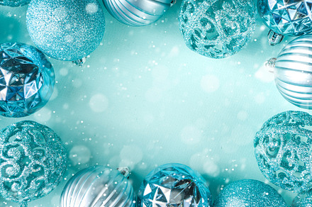 Flatlay with blue christmas balls featuring ball, fashion, and concept, a Holiday Photo by Rimma