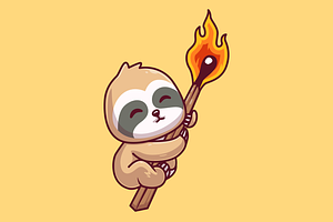 Cute Sloth Hanging On Fire Torch, an Animal Illustration by Catalyst Labs