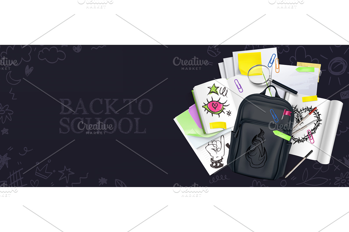 3D back to school scene with black, an Object Illustration by art PVP - market