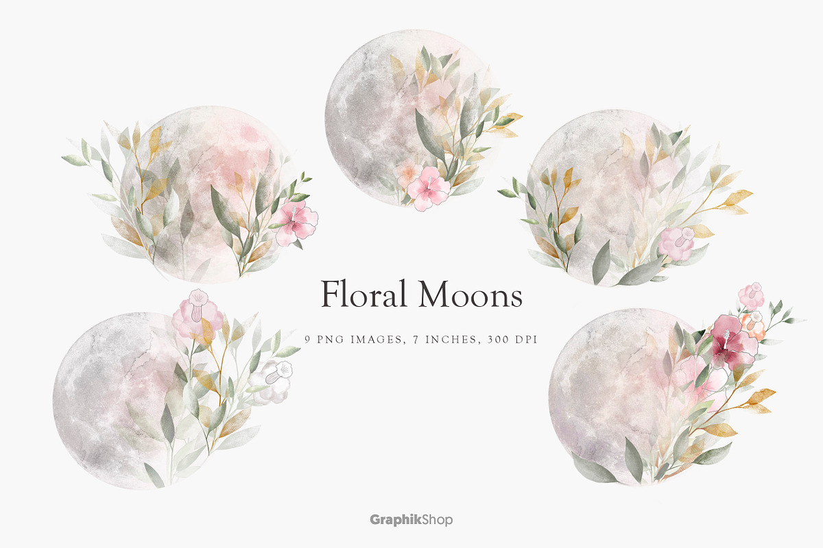 Watercolor Floral Moons, an Illustration by Chus Moreno Studio (Photo 1 of 6)