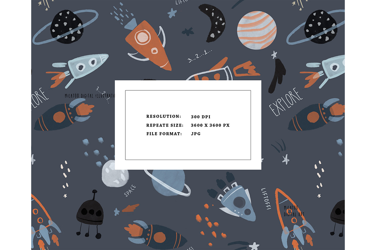Cosmic celestial space pattern kids, a Pattern Graphic by Milatoo (Photo 2 of 3)