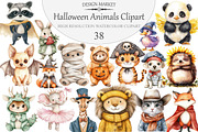 Watercolor Halloween Animals Clipart, an Illustration by Design Market (Thumbnail 1 of 4)