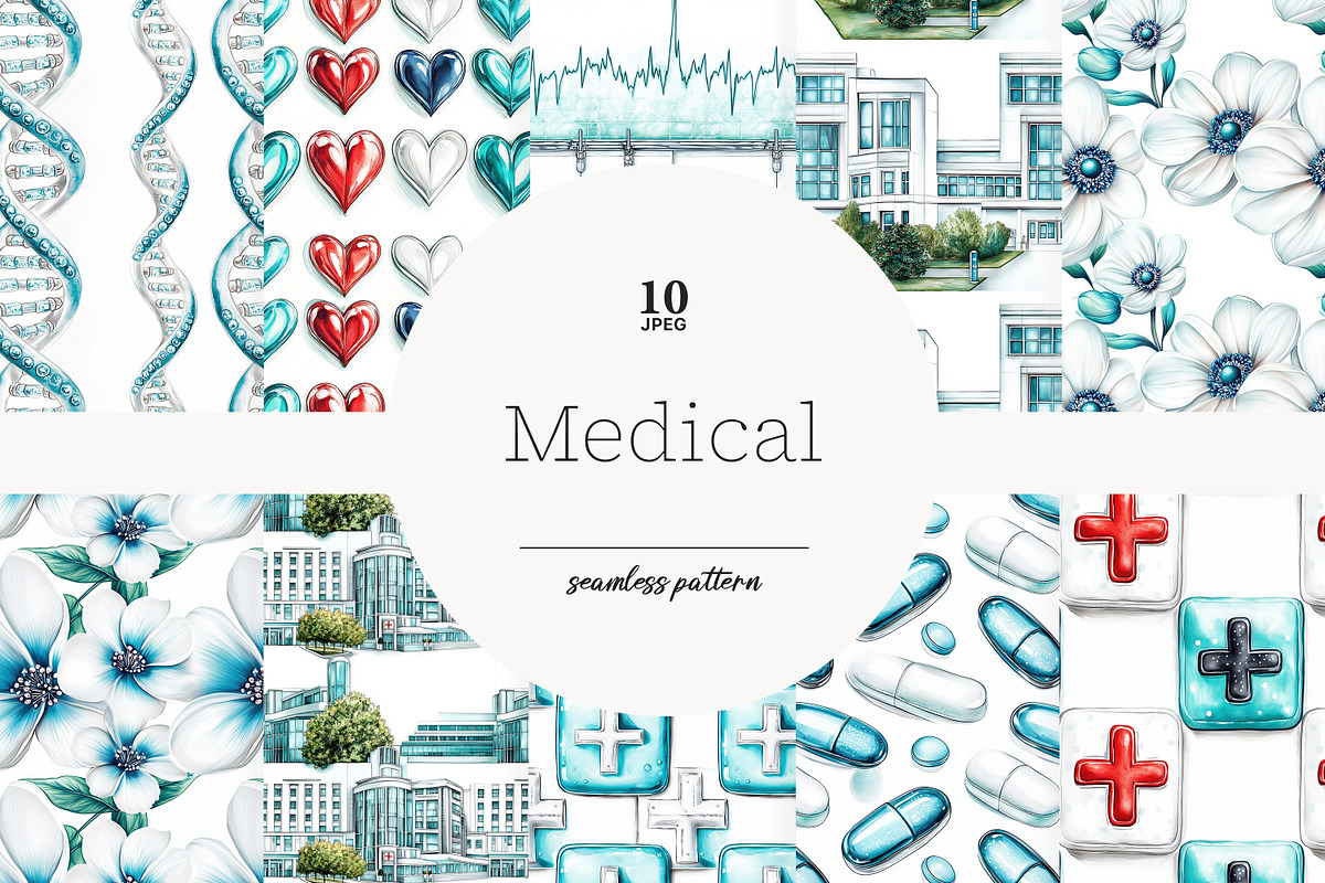 Medical Digital Paper Set | Healthca, a Pattern Graphic by GlamArtZhanna (Photo 1 of 4)