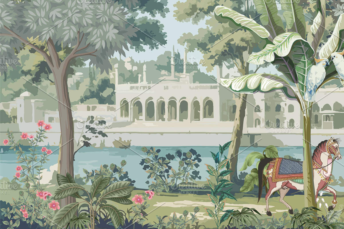 Mughal Garden Wallpaper Mural, a Decorative Illustration by Mughal Wallpaper (Photo 2 of 5)
