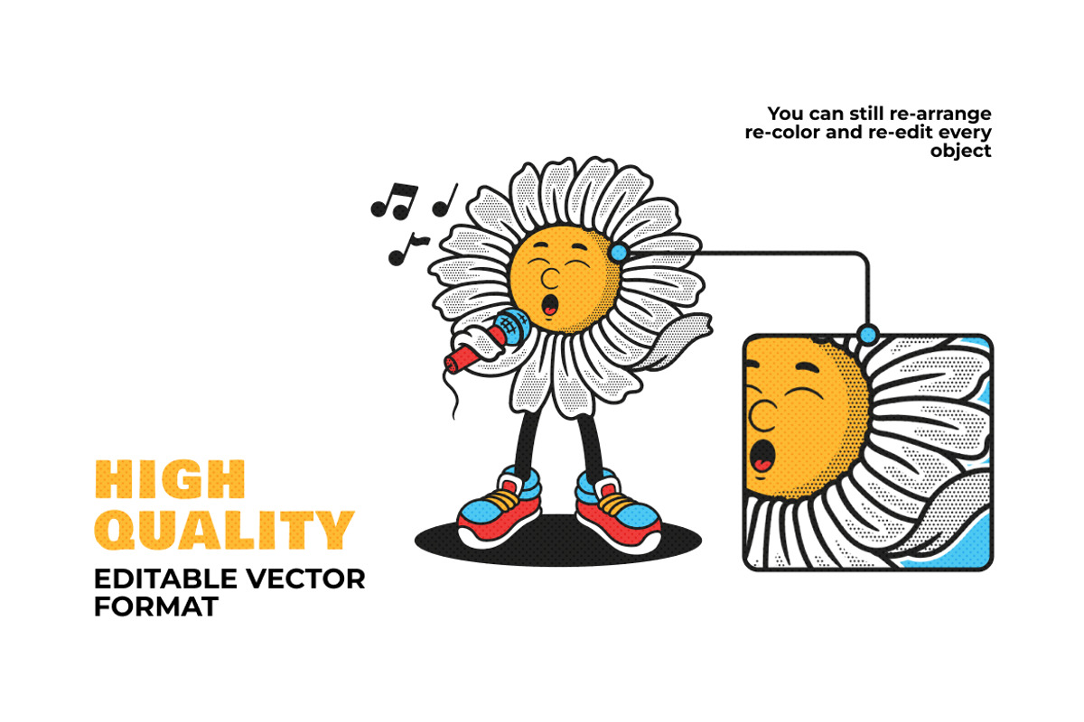 Retro Flower Mascot Illustration, an Object Illustration by Decoconio Design (Photo 4 of 7)