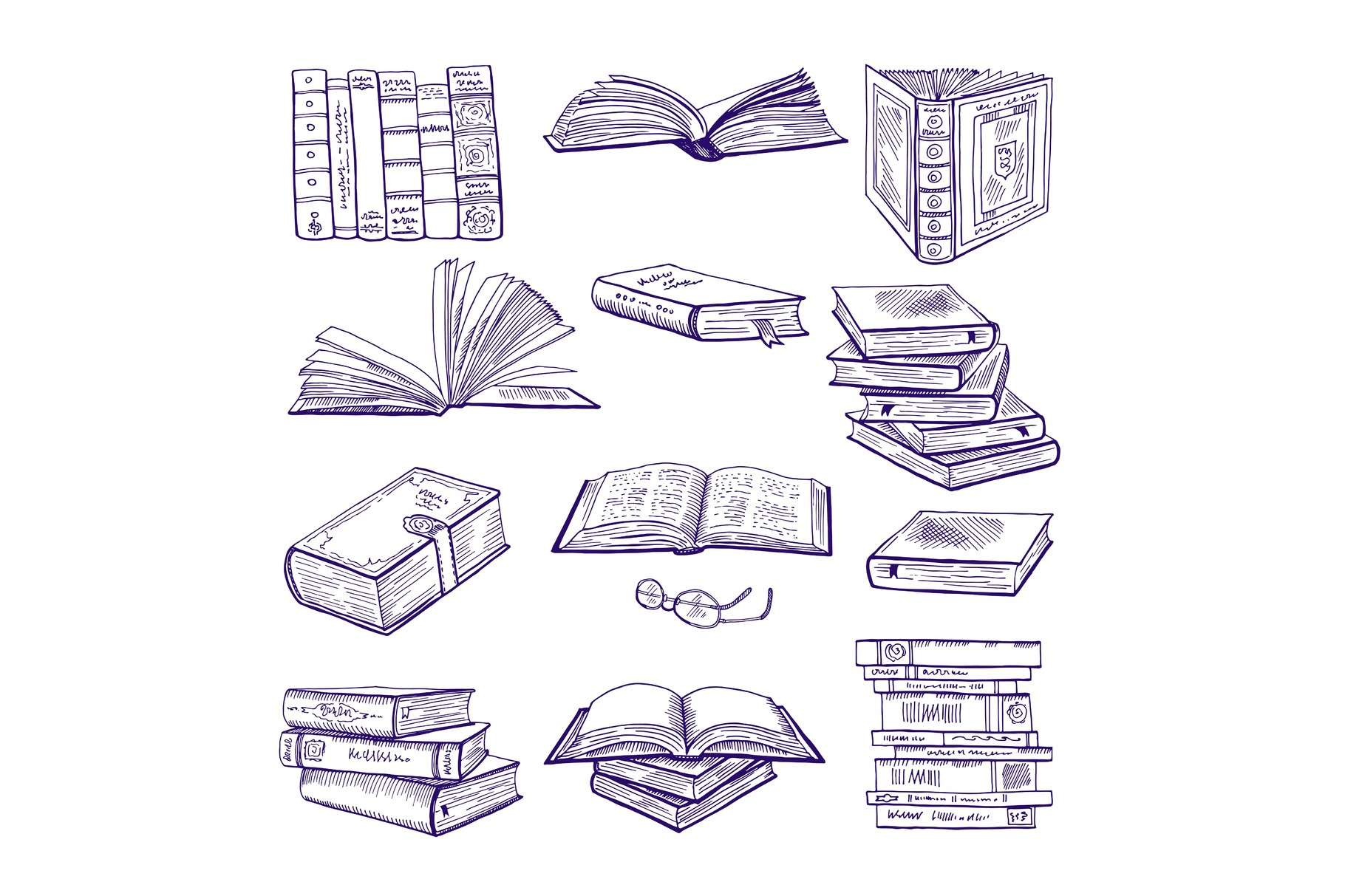 Set of different books. Hand drawn, a Background Graphic by Onyx