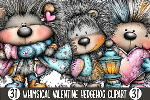 Whimsical Valentine Hedgehog Clipart, an Illustration by Designking