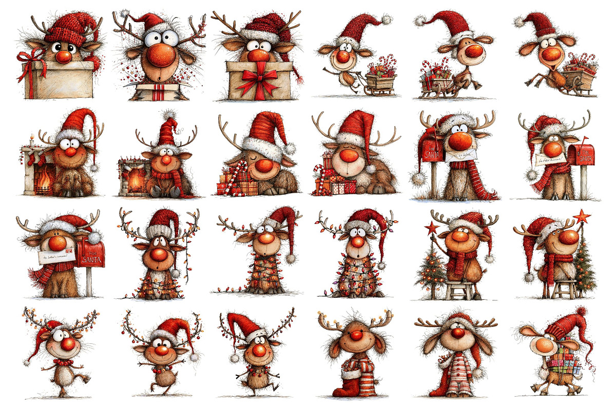 Quirky Christmas Reindeer Clipart, a Seasonal Illustration by Nicolle's Colorful Art (Photo 4 of 5)