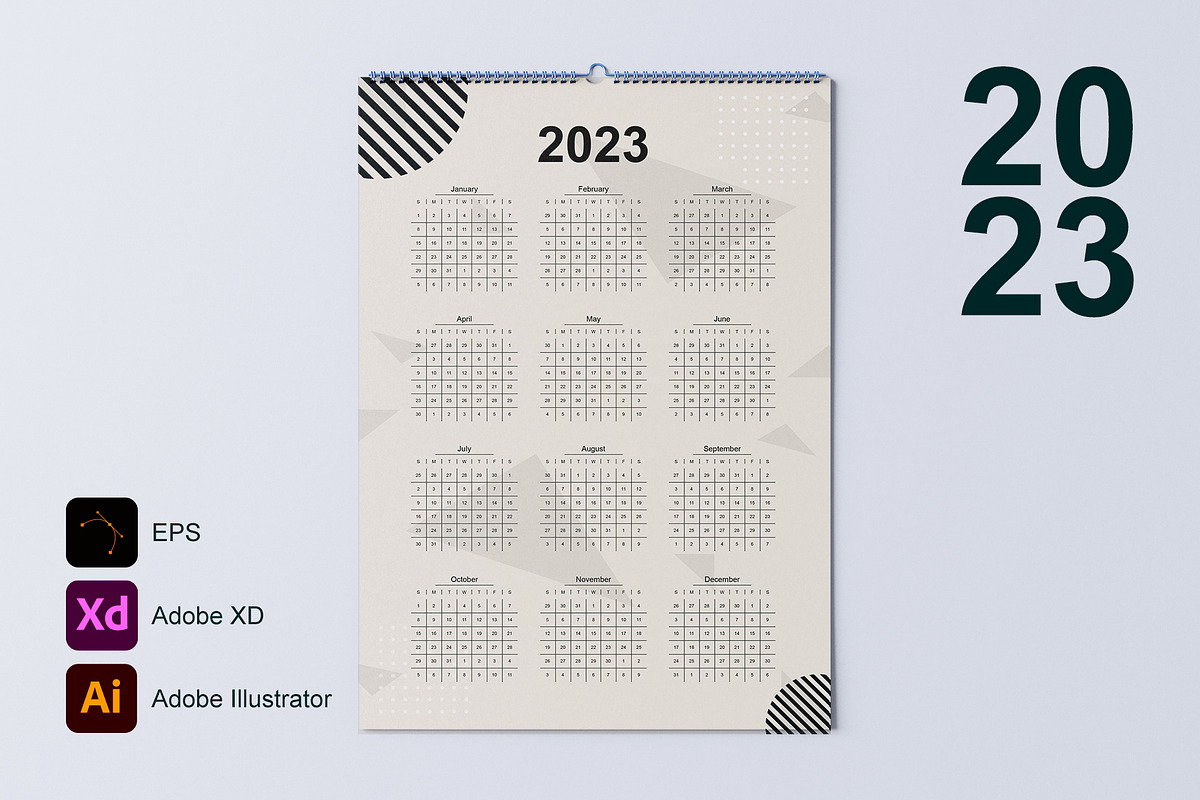 Calendar 2023 Template 4 - Sunday, a Templates & Theme by Florin Chitic