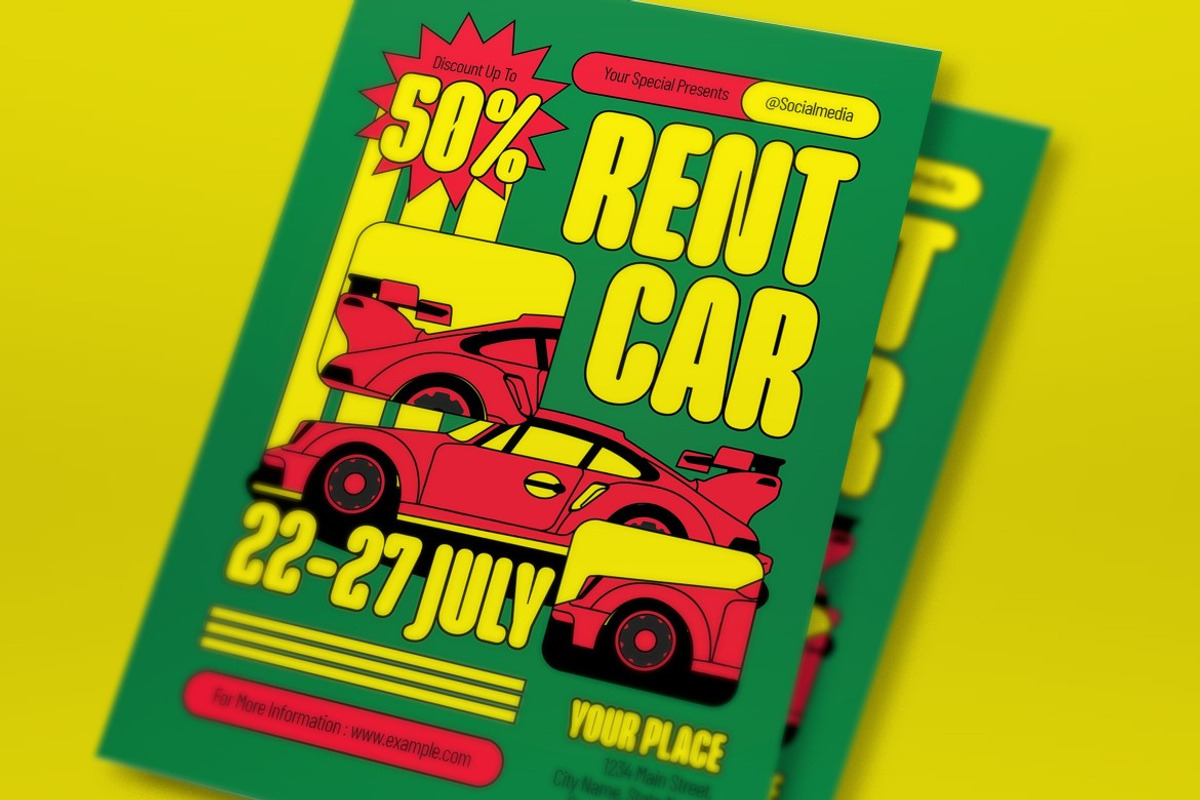 Green Quirky Rent Car Flyer Set, a Flyer Template by graphicook (Photo 2 of 3)
