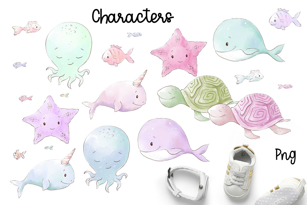 Nursery clipart Cute marine life, an Animal Illustration by Yuliya Art (Photo 6 of 11)