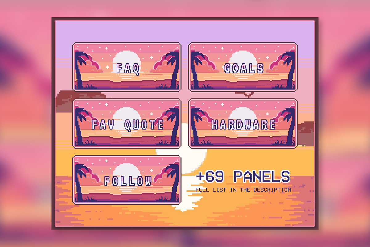 74x Sunrise Pixel Panels for Twitch, an Illustration by Custom Fonts & Patterns (Photo 4 of 7)