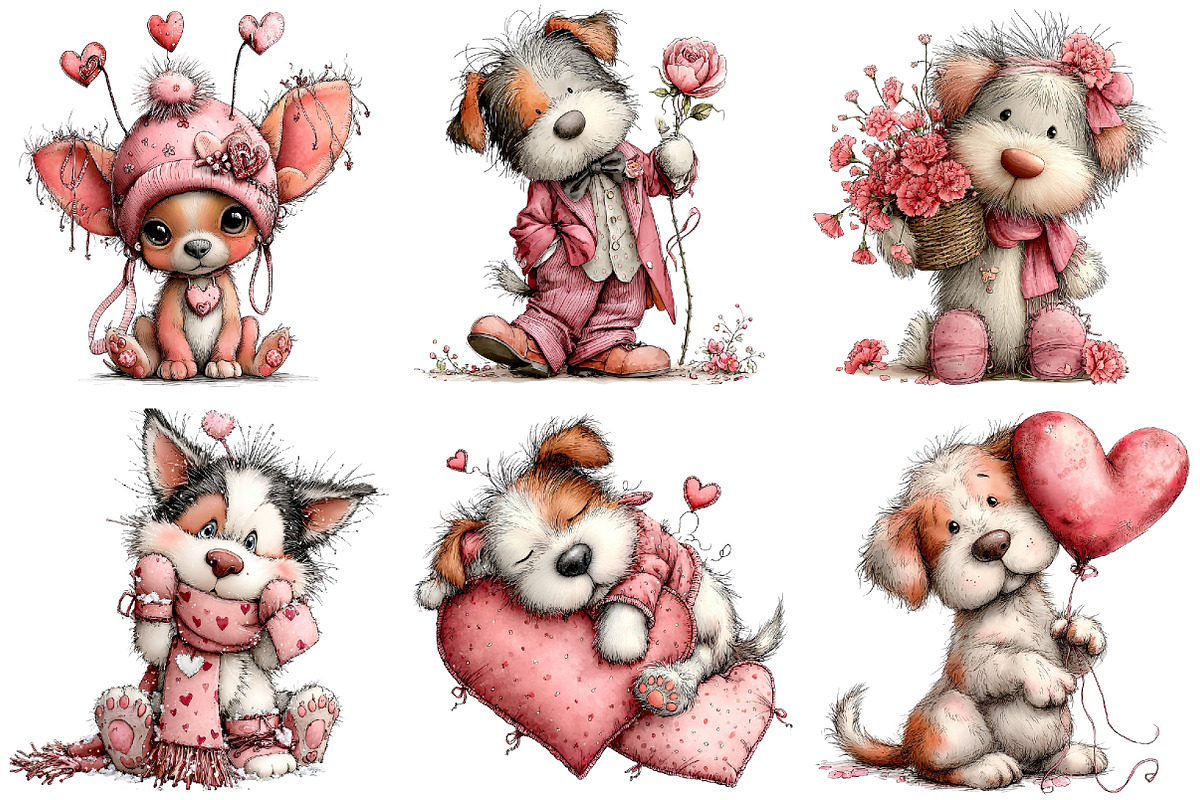 Whimsical Valentine Dogs Clipart, an Illustration by DreamArtGraphic (Photo 5 of 5)