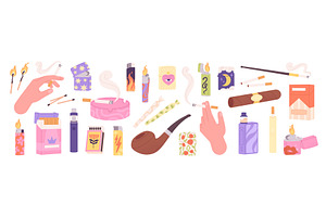 Cigarette and lighters elements, an Illustration by LadadikArt