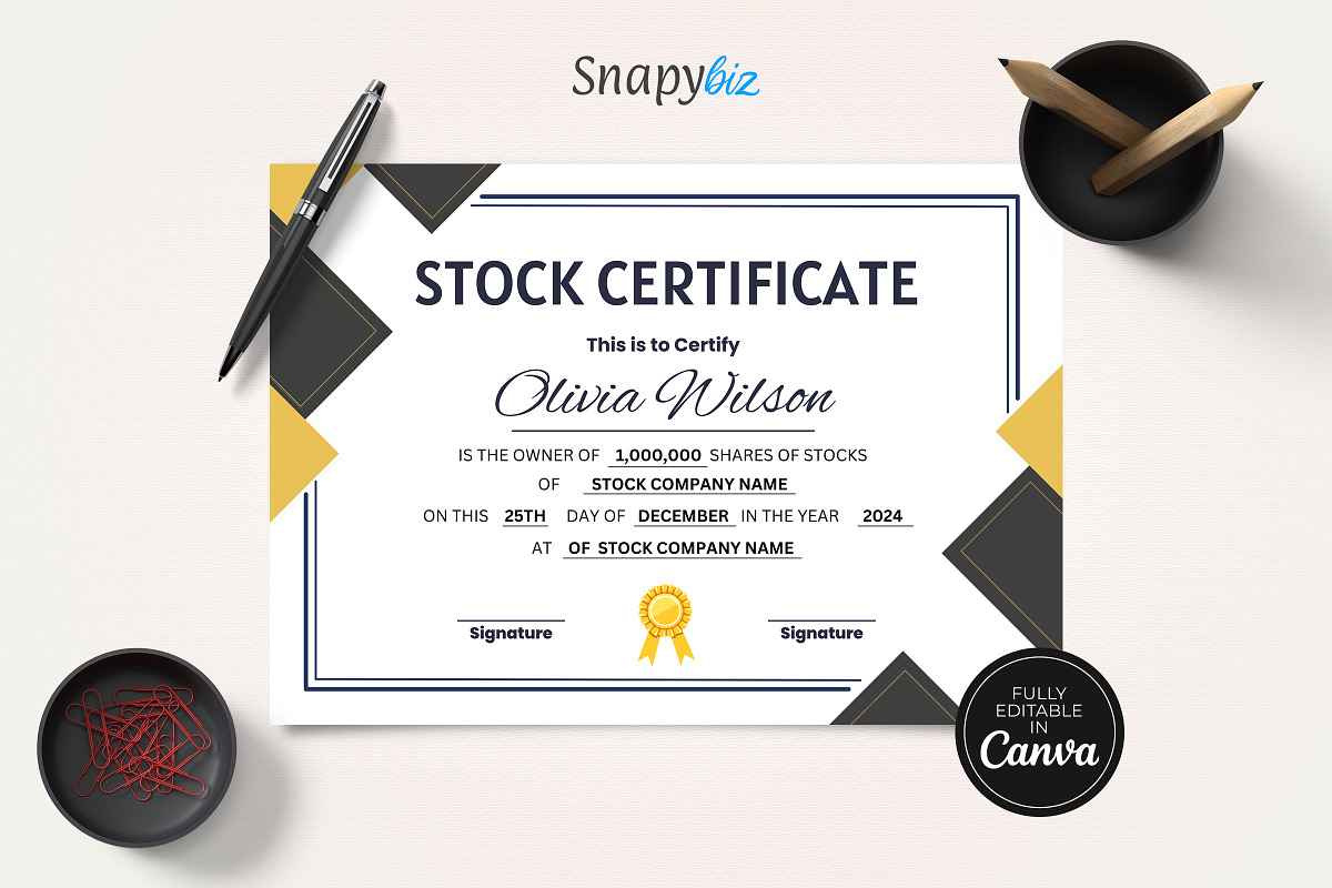 Certificate of Stock Canva Template, a Card Template by Snapybiz (Photo 4 of 10)