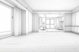 Modern empty living room with hardwood flooring and natural light, an Illustration by AS photostudio