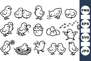 Cute Baby Chick Clipart Set, an Illustration by designvectx