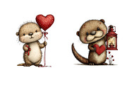 Quirky Valentine's Otters Clipart, an Illustration by Dream Creation (Thumbnail 7 of 7)