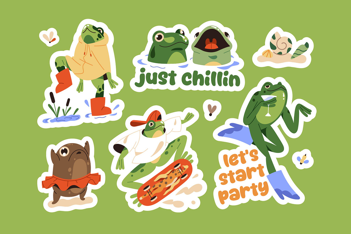 Funny frogs set + seamless patterns, an Animal Illustration by PaperTrident (Photo 3 of 5)