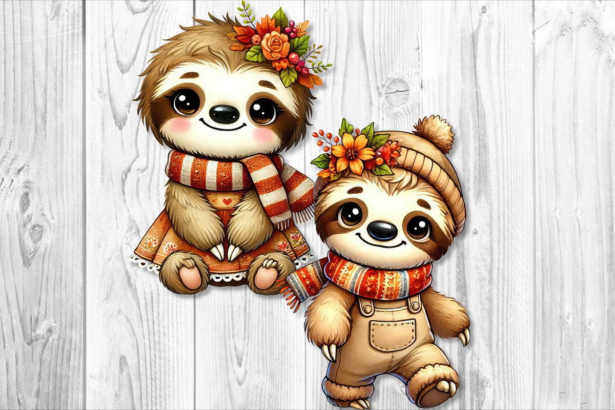 Cute Autumn Sloth Clipart Set, a Seasonal Illustration by V Design Creator (Photo 6 of 9)