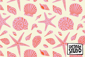Hand Drawn Pink Seashell Pattern, a Pattern Graphic by Dedraw Studio