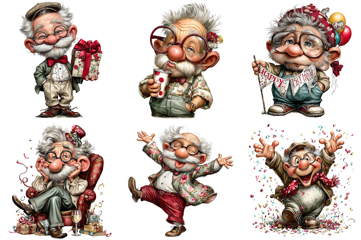 Whimsical Old Man Birthday Clipart, an Illustration by Craft Nest (Photo 5 of 8)