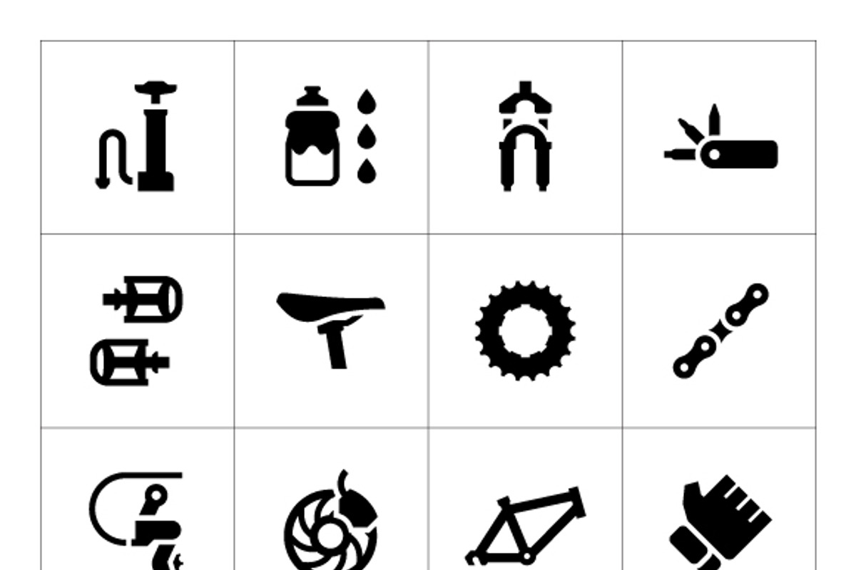 Set icons of bicycle parts