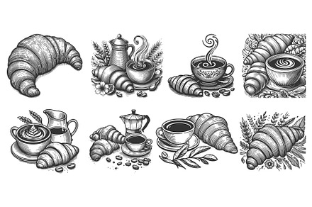Coffee and Croissant Breakfast, a Food Illustration by AlexArt