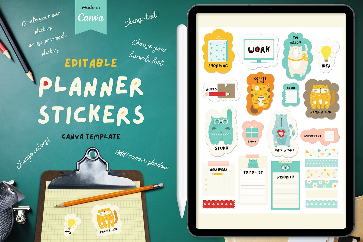 Planner Stickers Canva Template, a Templates &amp; Theme by Nursery Art ...